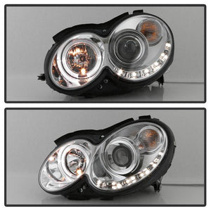 619.12 Spyder Projector Headlights Mercedes Benz CLK (2003-2009) Halogen Model with LED Halo - Black / Chrome - Redline360