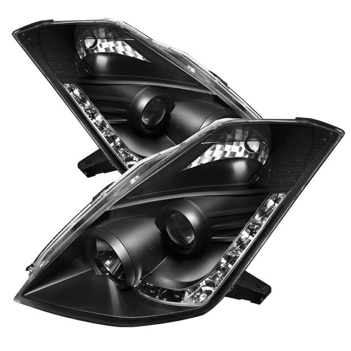 583.58 Spyder Projector Headlights Nissan 350Z (2006-2008) Xenon/HID Model with DRL - Black - Redline360