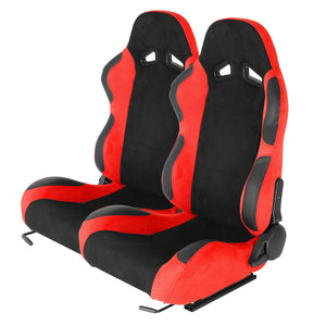 379.00 Spec-D Racing Seats (Black Suede / Black Stitching) Black/Blue/Red Reclining - Pair - Redline360