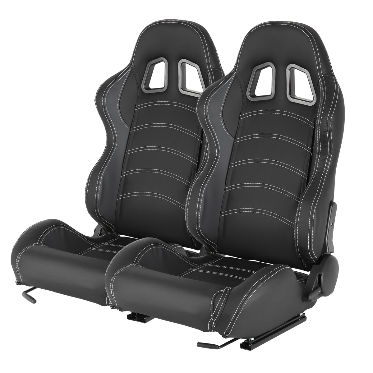 Spec-D Racing Seats (Black PVC Leather / White Stitching) Black/Blue/R ...