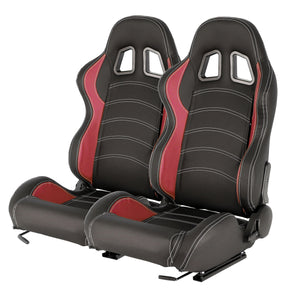397.00 Spec-D Racing Seats (Black PVC Leather / White Stitching) Black/Blue/Red - Pair - Redline360