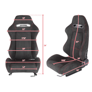 679.99 Ford Mustang Racing Seats (2015-2019) w/ Brackets & Sliders - Suede, Cloth or Leather - Recaro Style - Pair - Redline360