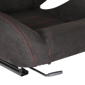 406.00 Spec-D Racing Seats (Black Suede, Cloth or PVC Leather / Red Stitching) Recaro Style - Pair - Redline360