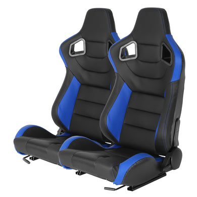 415.00 Spec-D Racing Seats (Black PVC Leather / White Stitching) Yellow/Blue/Red - BRAUM Style - Pair - Redline360