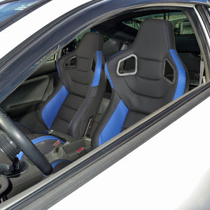 415.00 Spec-D Racing Seats (Black PVC Leather / White Stitching) Yellow/Blue/Red - BRAUM Style - Pair - Redline360
