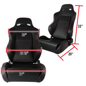 195.00 Spec-D Racing Seats [Recaro Style - Black PVC Leather/Red Stitch) Pair - Redline360