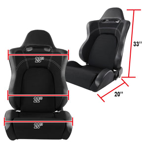 215.00 Spec-D Racing Seats [EVO Style - Black w/ Carbon Fiber Pattern) Pair w/ Sliders - Redline360