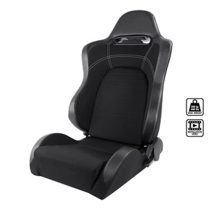 215.00 Spec-D Racing Seats [EVO Style - Black w/ Carbon Fiber Pattern) Pair w/ Sliders - Redline360