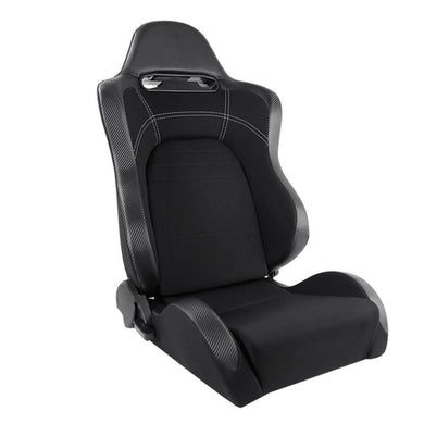 215.00 Spec-D Racing Seats [EVO Style - Black w/ Carbon Fiber Pattern) Pair w/ Sliders - Redline360