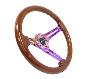 149.95 NRG Steering Wheels (Brown Wood - Neochrome Spokes - 350mm Deep Dish) RST-018BR-MC - Redline360