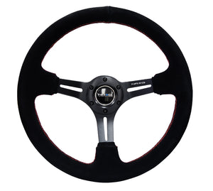 129.95 NRG Steering Wheels (Suede - Red Stitch - 350mm - 3" Deep Dish) RST-018S-RS - Redline360