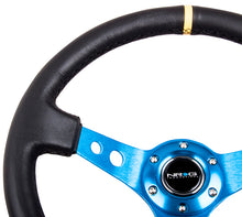 Load image into Gallery viewer, 109.95 NRG Steering Wheels (Leather - Black Stitch - 350mm - 3&quot; Deep Dish) Blue / Black Round Holes - Redline360 Alternate Image