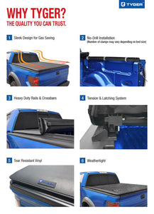 229.00 Tyger Tonneau Cover Ford F150 [6.5 ft] Styleside (2015-2022) T1 Soft Roll Up - Redline360