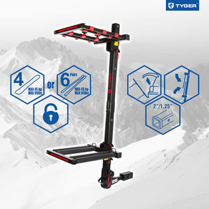 289.00 Tyger Hitch Mounted Ski Rack 1.25" & 2" Hitch Receiver [6 Pair Skis or 4 Snowboards] TG-RK1B707B - Redline360