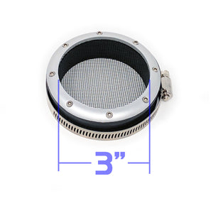 49.00 Rev9 Turbo Inlet Mesh Guard / Filter (3" or 4") Silver - One Piece - Redline360