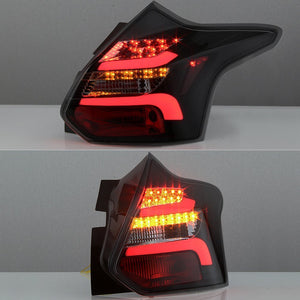 388.96 Spyder LED Tail Lights Ford Focus Hatch (2012-2014) w/ Sequential Turn Signal - Black / Smoke / Red Clear - Redline360