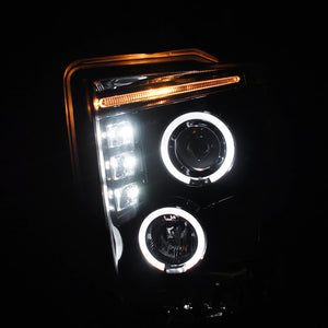 199.95 Spec-D Projector Headlights Ford F250 F350 F450 (08-10) Dual Halo LED - Black or Chrome - Redline360