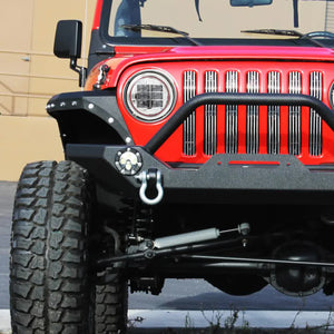 67.00 Spec-D Projector Headlights Jeep Wrangler [7" Round Cree LED w/o LED Halo & Red Rim] Chrome Housing/Clear Lens - Redline360