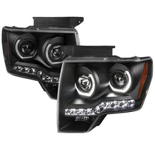 Load image into Gallery viewer, Spec-D Projector Headlights Ford F150 (09-14) Dual LED U-Ring Halo - Black / Chrome / Tinted - Black Matte / Clear Lens Alternate Image