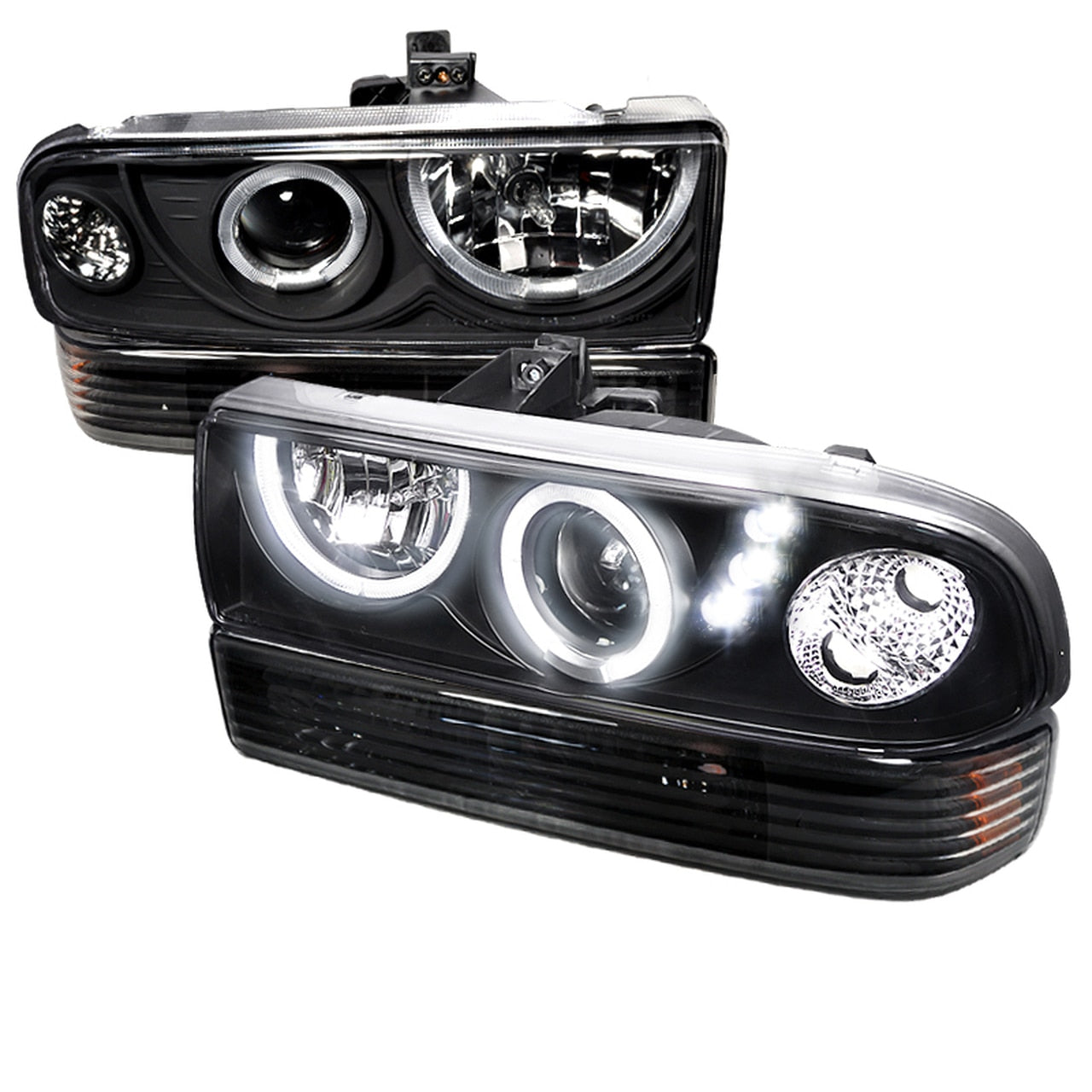 Spec-D Projector Headlights Chevy Blazer & S10 (98-04) Dual LED Halo w/  Bumper Lights - Black or Chrome