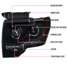Load image into Gallery viewer, Spec-D Projector Headlights Ford F150 (09-14) Dual LED U-Ring Halo - Black / Chrome / Tinted - Black / Smoked Lens Alternate Image