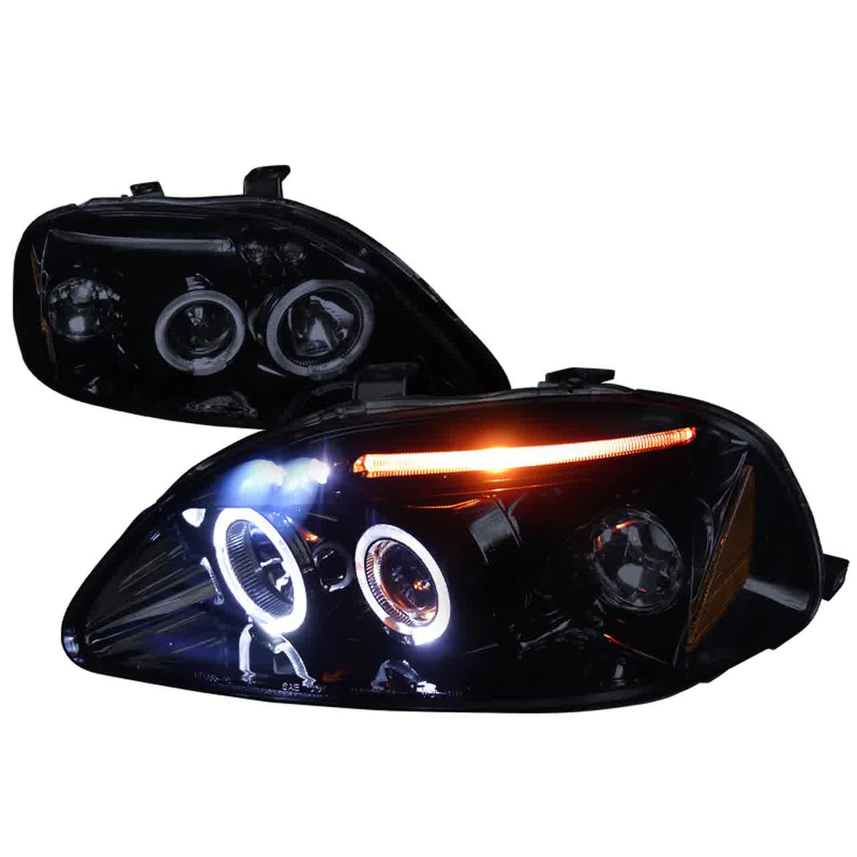 Spec-D Projector Headlights Honda Civic EK (96-98) Dual LED Halo - Bla ...