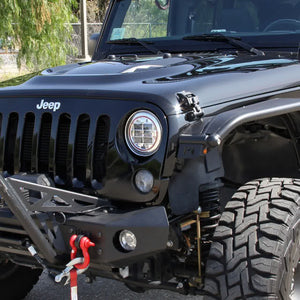 67.00 Spec-D Projector Headlights Jeep Wrangler [7" Round Cree LED w/o LED Halo & Red Rim] Chrome Housing/Clear Lens - Redline360