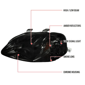 99.95 Spec-D OEM Replacement Headlights Honda Civic EK (99-00) JDM Euro Pair - Black or Chrome - Redline360
