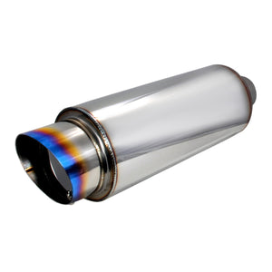 39.95 Spec-D Fireball Style Muffler (Polished or Blue Burnt Tip) 2.5" Muffler w/ 4" Tip & Silencer - Redline360