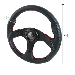 59.95 Spec-D Steering Wheel (320mm Momo Race Style) 1.5" Thick - Black w/ Red Stitch - Redline360