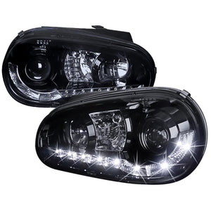 225.00 Spec-D Projector Headlights VW Golf MK4 / GTI (96-06) Cabrio (99-02) R32 (2004) Black w/ R8 Style LED Strip - Redline360