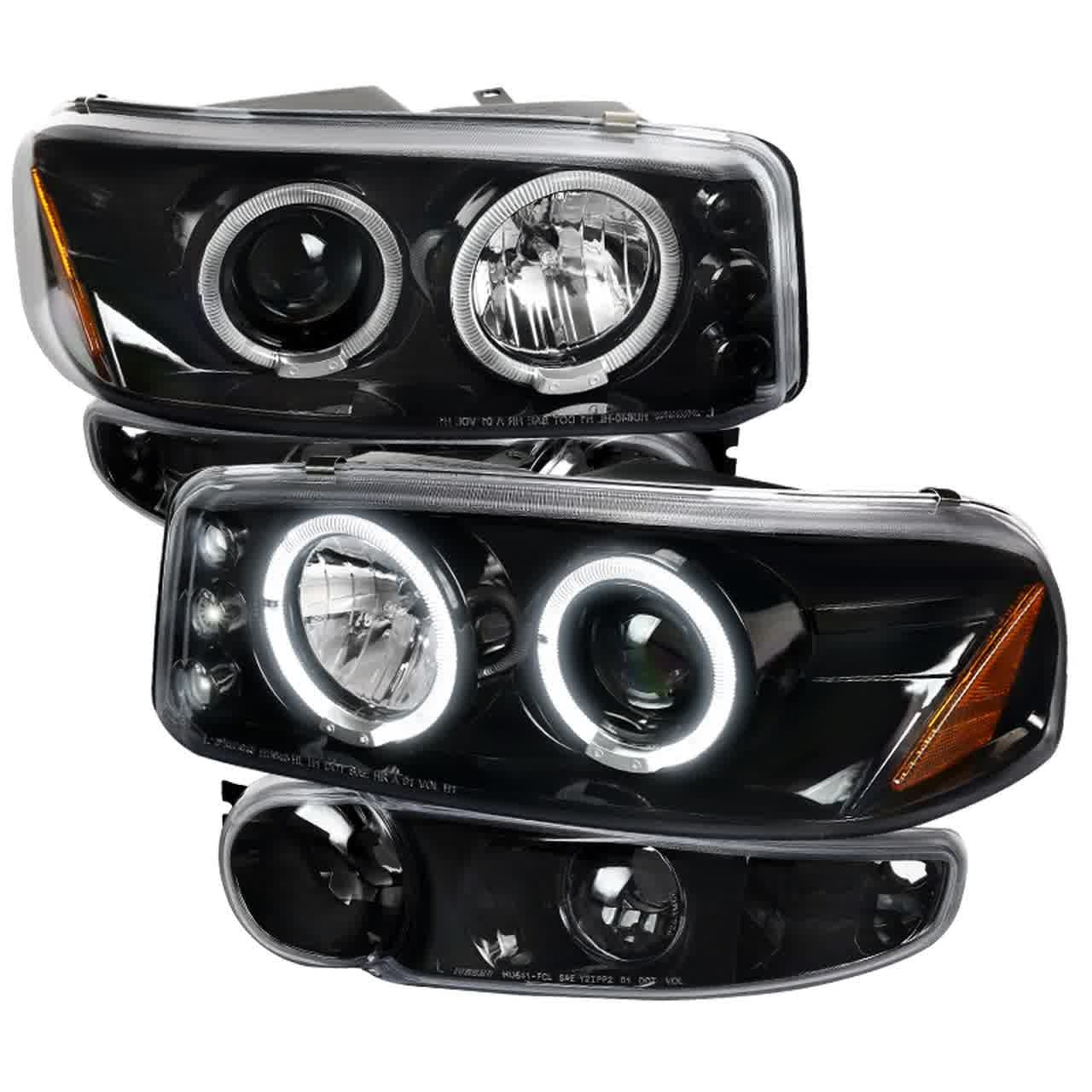 Spec-D Projector Headlights GMC Yukon (01-06) Sierra (01-07) Dual LED Halo  w/ Bumper Lights - Black