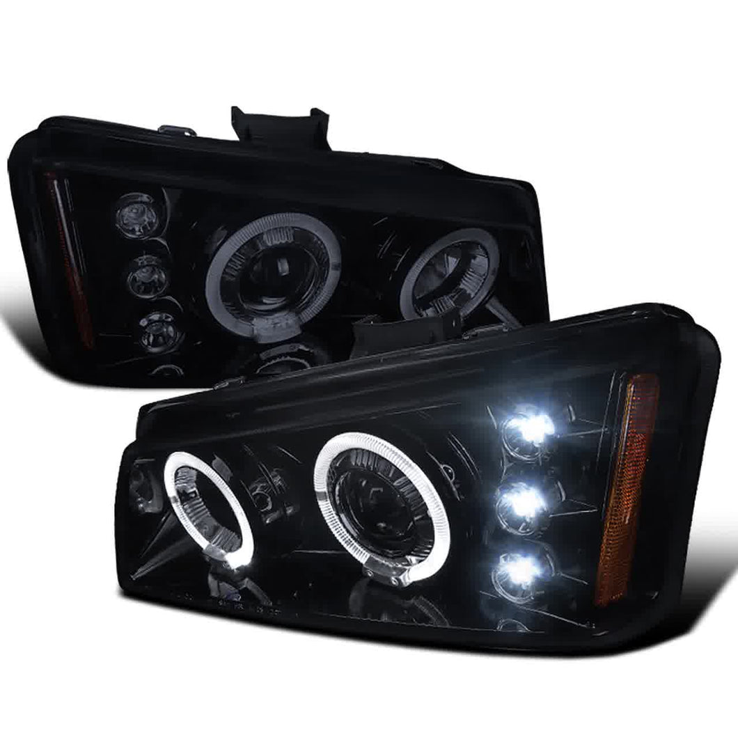 158.00 Spec-D Projector Headlights Chevy Silverado (03-07) Avalanche (02-06) [Dual Halo] Glossy Black Housing/Smoke Lens - Redline360