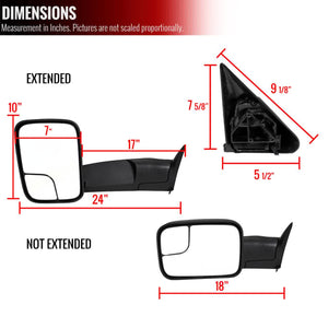 150.00 Spec-D Towing Mirrors Dodge Ram (1998-2002) Power/Heated/Manual Fold & Extendable - Redline360