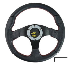 59.95 Spec-D Steering Wheel (320mm Momo Race Style) 1.5" Thick - Black w/ Red Stitch - Redline360