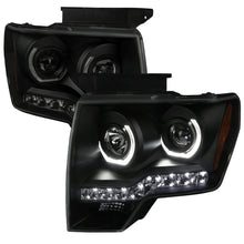 Load image into Gallery viewer, Spec-D Projector Headlights Ford F150 (09-14) Dual LED U-Ring Halo - Black / Chrome / Tinted - Black / Smoked Lens Alternate Image