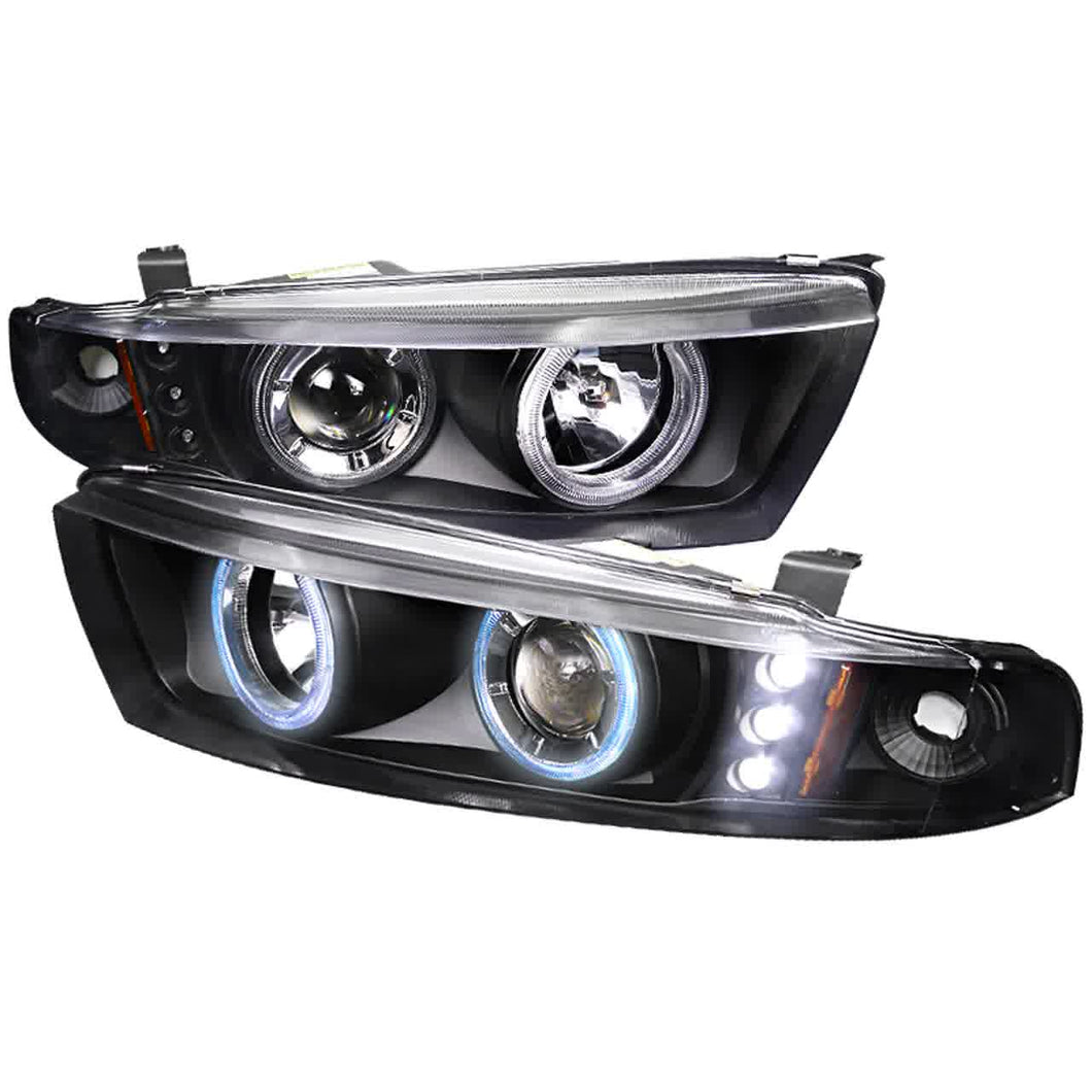 203.00 Spec-D Projector Headlights Mitsubishi Galant (1999-2003) LED Dual Halo - Black / Clear Lens - Redline360