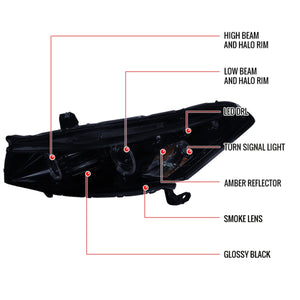 239.95 Spec-D Projector Headlights Honda Accord Coupe (08-12) LED Halo - Black / Chrome / Smoke - Redline360