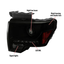 Load image into Gallery viewer, Spec-D Projector Headlights Ford F150 (2009-2014) w/ or w/o LED Light Strip - Black/Smoke Lens / w/ LED Light Strip Alternate Image