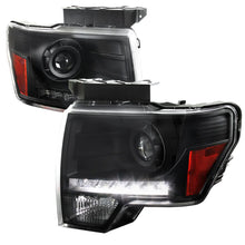 Load image into Gallery viewer, Spec-D Projector Headlights Ford F150 (2009-2014) w/ or w/o LED Light Strip - Black/Smoke Lens / w/ LED Light Strip Alternate Image