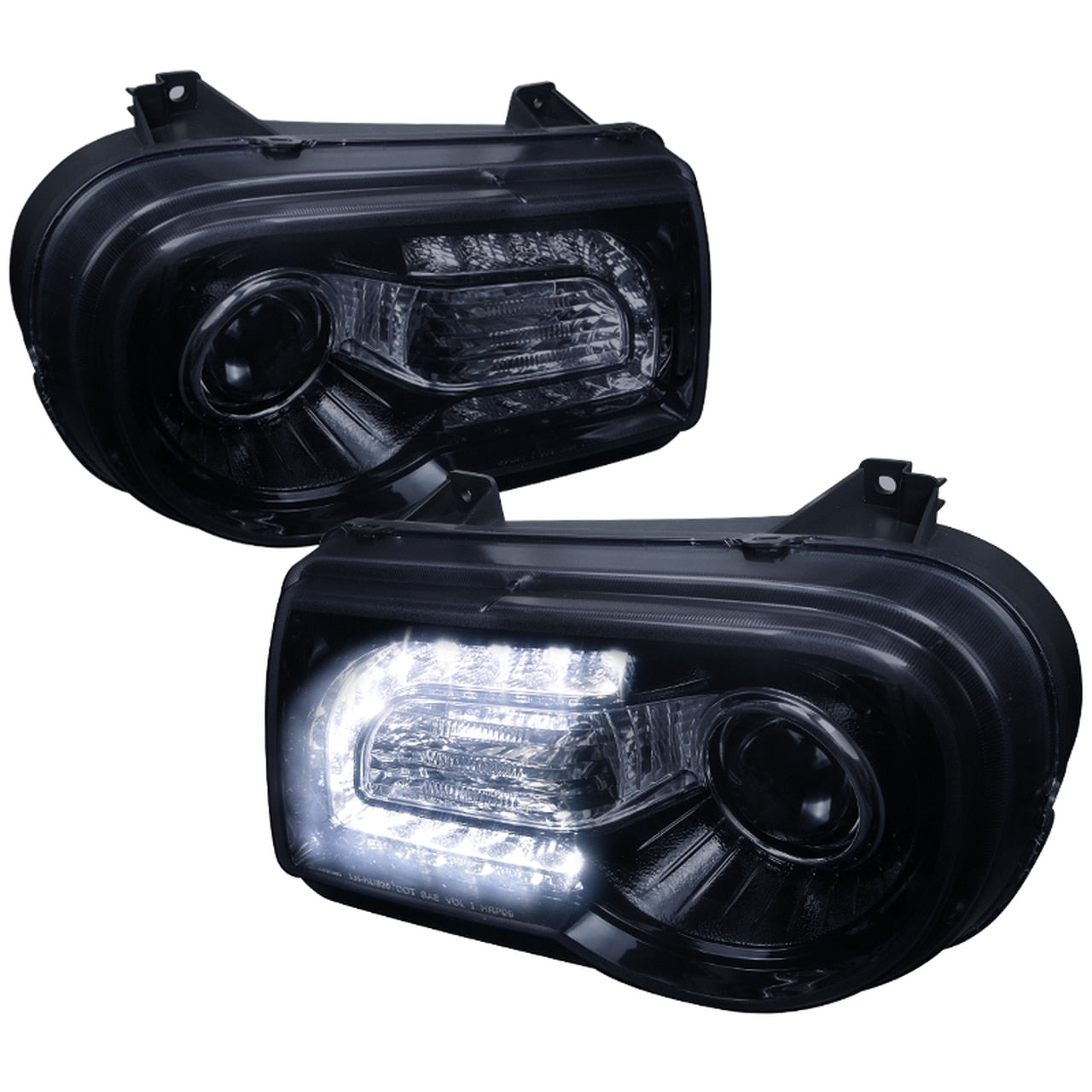 Autozensation Black LED Strip Projector Headlights For Chrysler 300C 2005-2010 - Pair