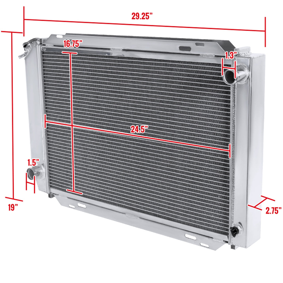 Fox Body Rear Mount Radiator Spec-D Aluminum Radiator Ford Mustang Fox Body (1979-1993) 3-Row