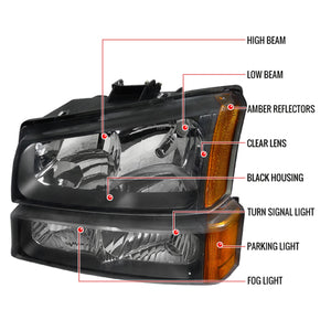 109.95 Spec-D OEM Replacement Headlights Chevy Silverado / Avalanche (2003-2007) Black or Chrome - Redline360