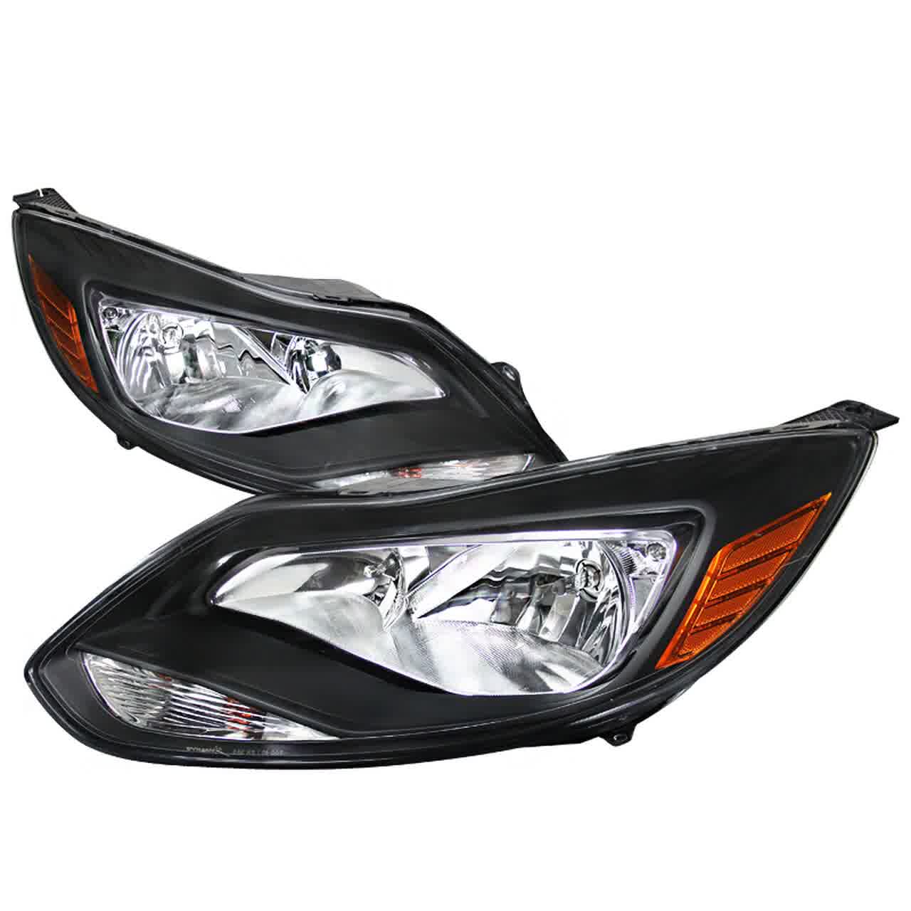 Pair Of Chrome Headlights For 2012-2014 Ford Focus - Clear Lens, H1/H7 Bulbs Included