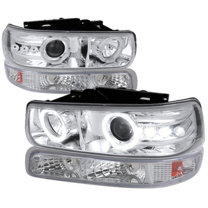 165.00 Spec-D Projector Headlights Silverado (99-02) Tahoe/Suburban (00-06) LED Dual Halo w/ Bumper Lights - Black or Chrome - Redline360