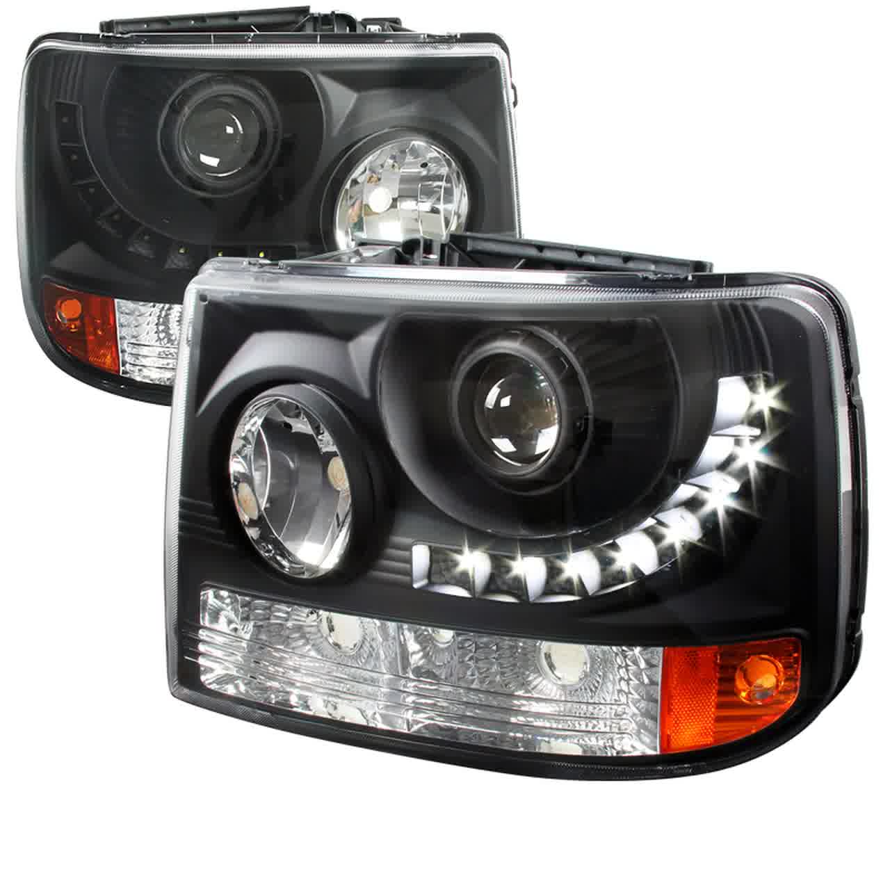 Spec-D Projector Headlights Silverado (99-02) Tahoe/Suburban (00-06) w/ LED  Light Strip & Bumper Lights - Black Clear / Smoke