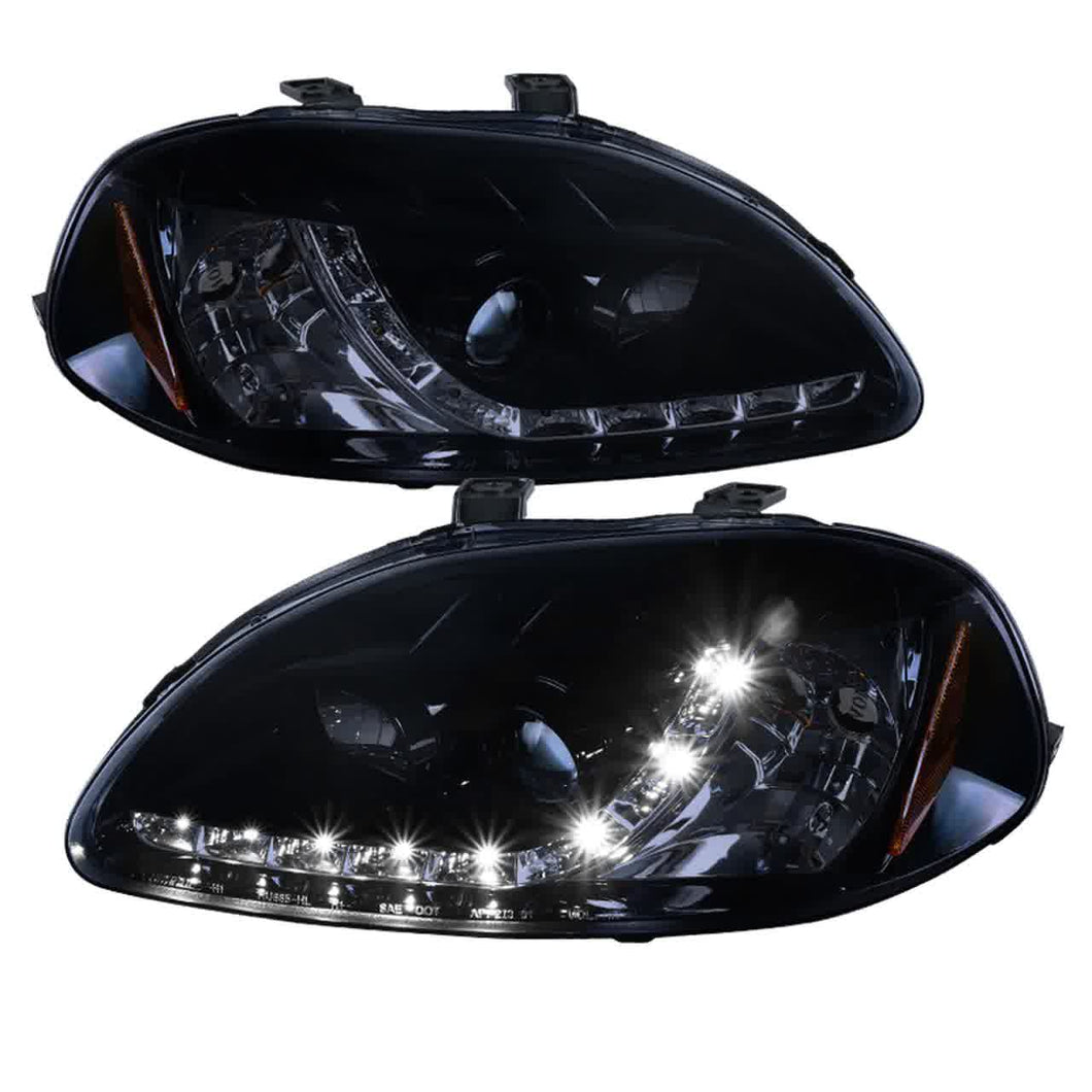 180.00 Spec-D Projector Headlights Honda Civic EK (96-98) R8 LED Style - Black or Smoke - Redline360