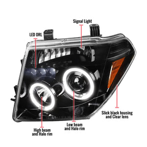 179.95 Spec-D Projector Headlights Nissan Frontier (05-08) Pathfinder (05-07) Dual LED Halo - Black or Chrome - Redline360