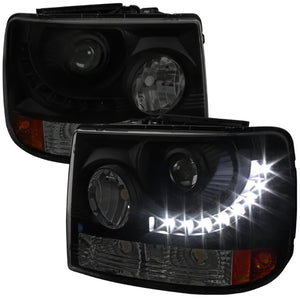 225.00 Spec-D Projector Headlights Silverado (99-02) Tahoe/Suburban (00-06) w/ LED Light Strip & Bumper Lights - Black Clear / Smoke - Redline360