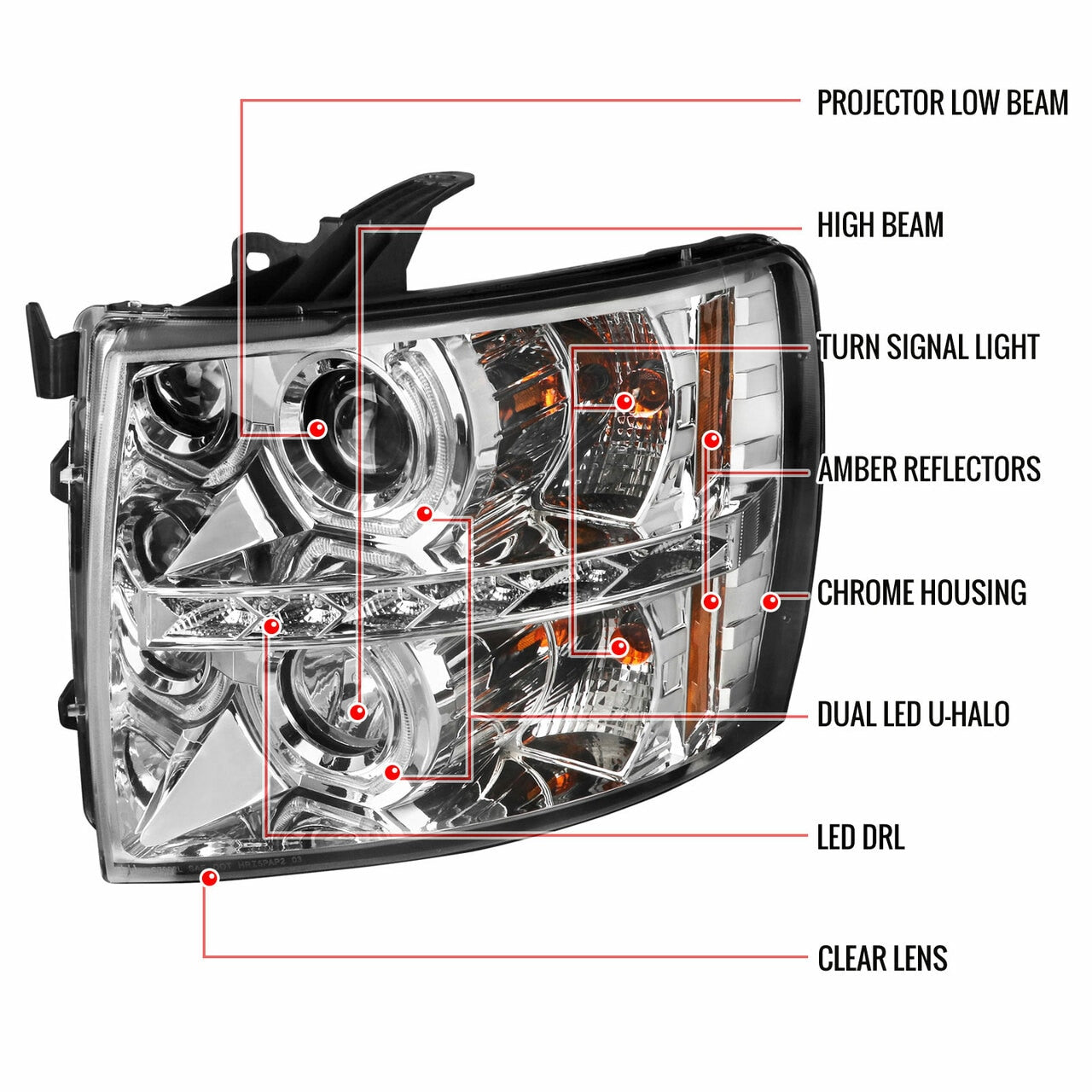 Spec-D Projector Headlights Chevy Silverado (07-13) Dual Halo w/ LED DRL -  Black / Chrome / Smoked